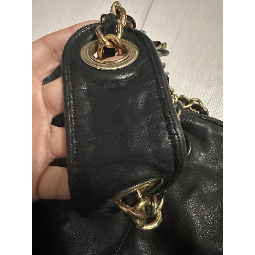 Vintage Y2K Juicy Couture Black Leather Chain‎ Handle Shoulder Bag w/ Dustbag
